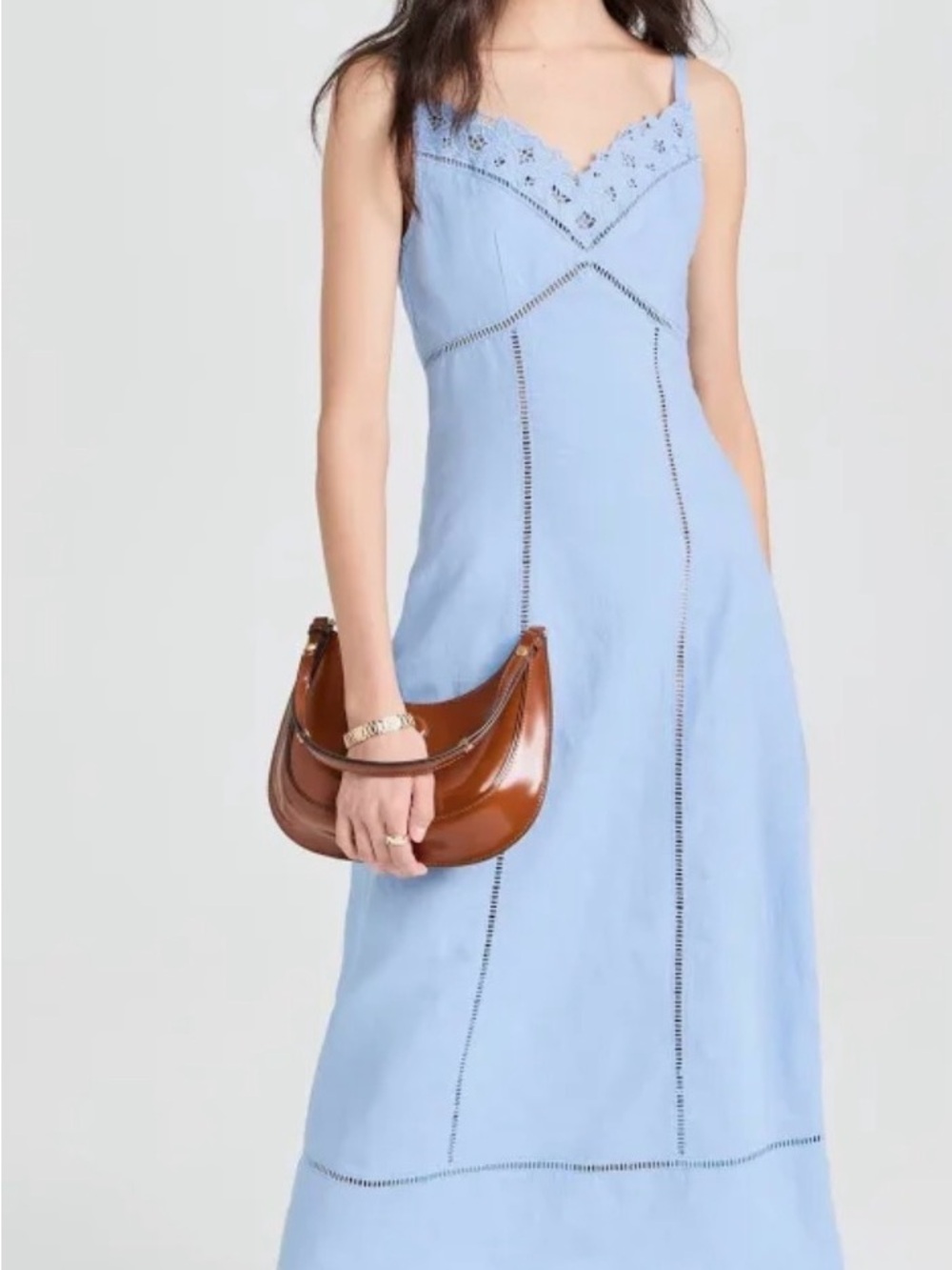 NWT Madewell Sweetheart Linen Cotton Midi Dress Powder Blue Size 8